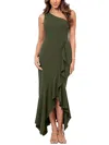Xscape One-shoulder Asymmetric Hem Gown In Green