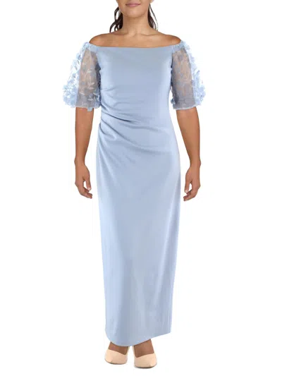 Xscape Womens Pleated Long Evening Dress In Blue