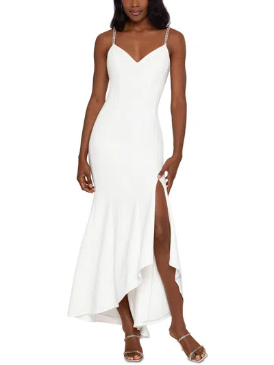 Xscape Womens Rhinestone Straps Long Cocktail And Party Dress In White