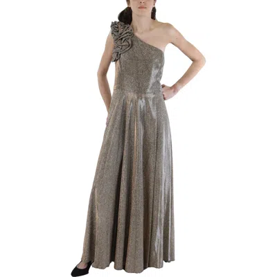 Xscape Womens Ruched Metallic Evening Dress In Beige
