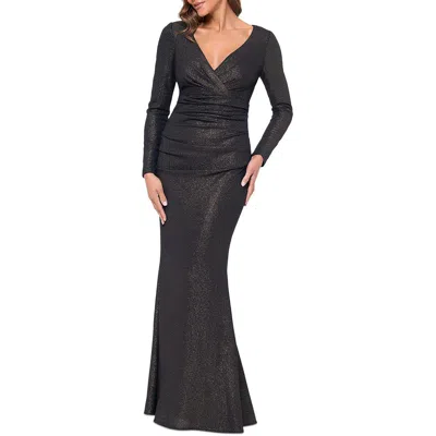 Xscape Womens Ruched Metallic Evening Dress In Black
