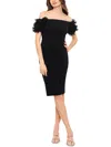XSCAPE WOMENS RUFFLED MID-CALF COCKTAIL AND PARTY DRESS