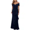 Xscape Womens Ruffled Off-the-shoulder Evening Dress In Blue