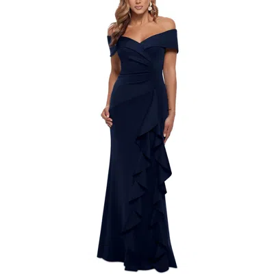 XSCAPE WOMENS RUFFLED OFF-THE-SHOULDER EVENING DRESS