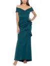Xscape Petites Womens Off-the-shoulder Long Evening Dress In Green