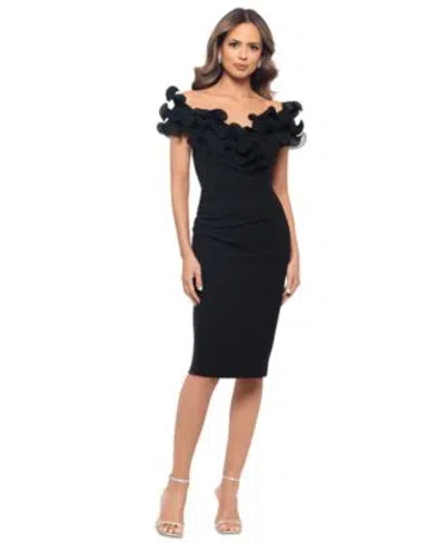 Xscape Womens Ruffled Off The Shoulder Scuba Crepe Dress In Black