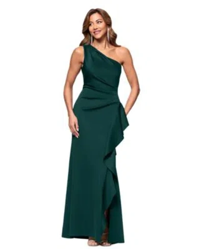 Xscape Womens Ruffled One Shoulder Scuba Gown In Midnight