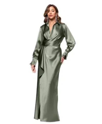 Xscape Womens Satin Shirtdress Gown In Green