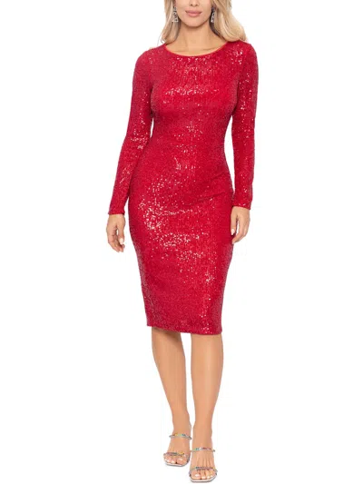 Xscape Womens Sequined Knee-length Cocktail And Party Dress In Red