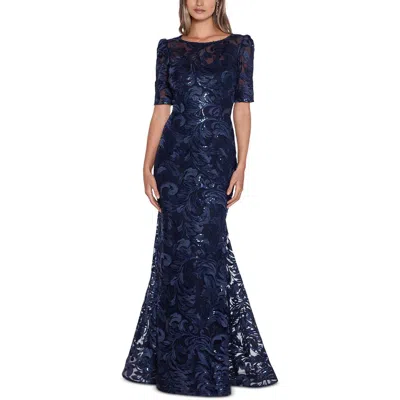 Xscape Womens Sequined Mesh Evening Dress In Blue