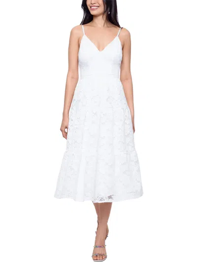 Xscape Womens Solid Lace Fit & Flare Dress In White