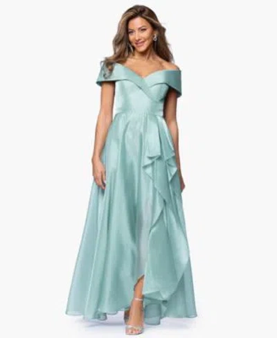 Xscape Womens Sweetheart Neck Off The Shoulder Ruffle Long Dress In Green