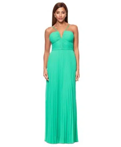 Xscape Womens V Neck Pleated Sleeveless Gown In Green