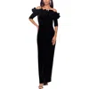 Xscape Ruffle Off The Shoulder Crepe Column Gown In Black