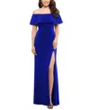 Xscape X By  Ruffled Off-the-shoulder Gown In Electric Blue