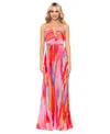 Xscape Print Pleated Gown In Fuchsia Multi