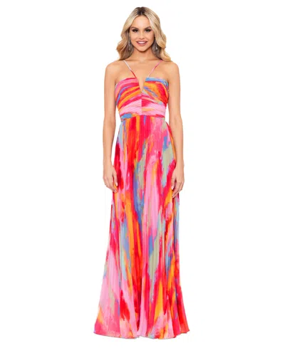 XSCAPE XCSAPE WOMEN'S PETITE PRINTED HALTER GOWN