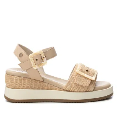 Xti Carmela Leather Women's Wedeg Sandals By  In Beige
