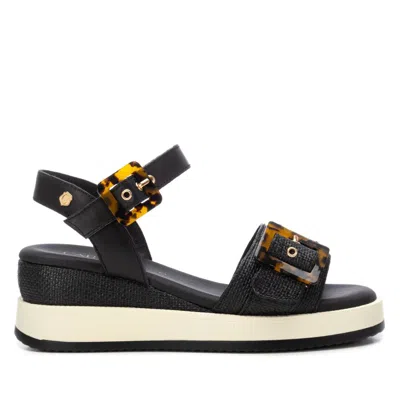 Xti Carmela Leather Women's Wedeg Sandals By  In Black