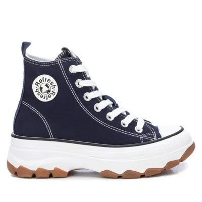 Xti Refresh Collection Women's Canvas High Top Sneakers With Platform Sole In Blue