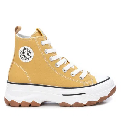 Xti Refresh Collection Women's Canvas High Top Sneakers With Platform Sole In Yellow