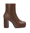 Xti Carmela Collection Leather Booties In Camel In Grey