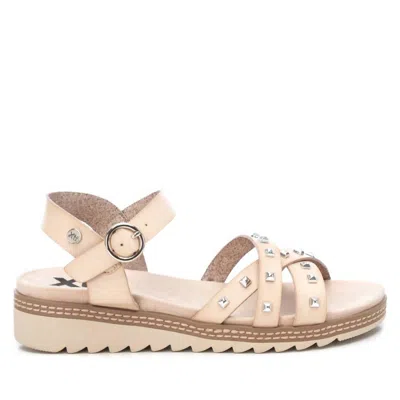 Xti Women's Flat Sandals With Silver Studs In Beige