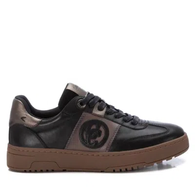 XTI WOMEN'S LEATHER TRAINER SNEAKERS IN BLACK