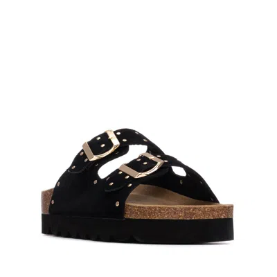 Xti Women's Refresh Collection Eyelets Double Strap Buckle Flat Sandals In Black