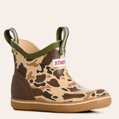 Xtratuf Kids' Mossy Oak Camo Print Rubber Ankle Deck Boots In Brown