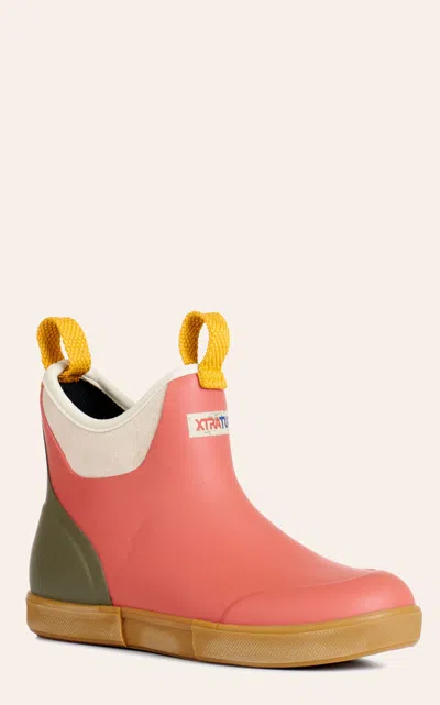 Xtratuf Women's Vintage Coral And Cream Ankle Rubber Deck Boots In Pattern
