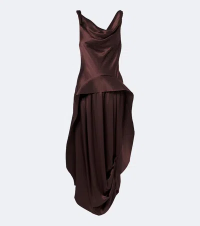 Xu Zhi Asymmetric Silk Satin Midi Dress In Burgundy