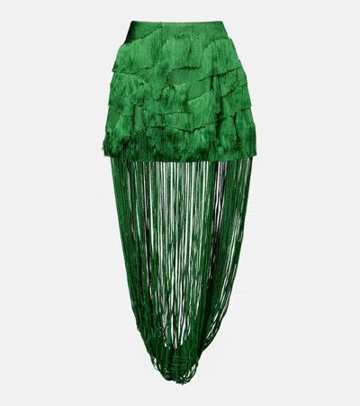 Xu Zhi Draped Fringed Miniskirt In Green