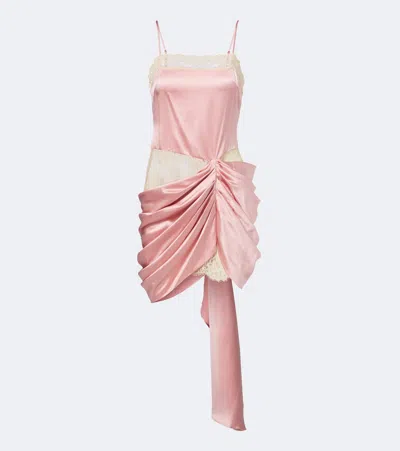 Xu Zhi Draped Lace-trimmed Silk Satin Minidress In Pink