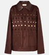 Xu Zhi Embellished Faux Suede Jacket In Brown