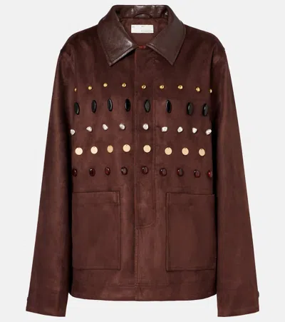 Xu Zhi Embellished Faux Suede Jacket In Brown