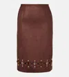 Xu Zhi Embellished Faux Suede Pencil Skirt In Brown