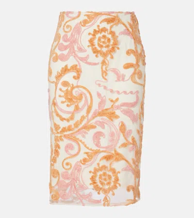 Xu Zhi Embroidered Velvet And Tulle Midi Skirt In Neutral