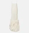 Xu Zhi Feather-trimmed Gathered Gown In White