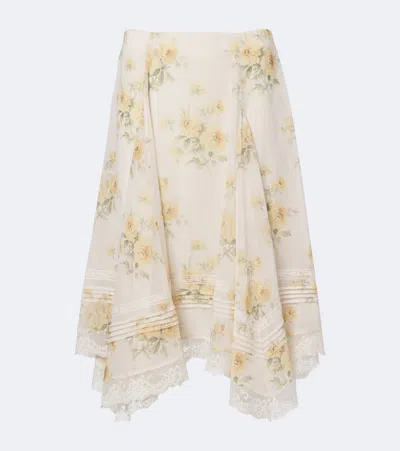 Xu Zhi Floral Asymmetric Lace-trimmed Midi Skirt In White