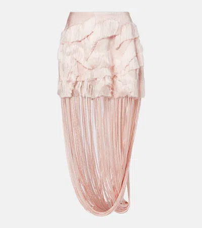 Xu Zhi Fringed Midi Skirt In Pink