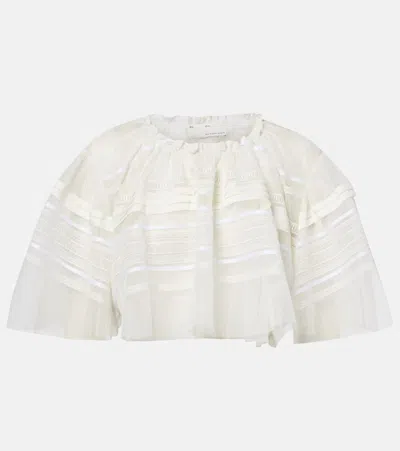 Xu Zhi Gathered Lace And Tulle Crop Top In Weiss
