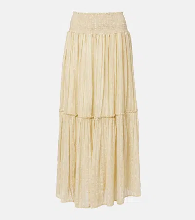 Xu Zhi Gathered Striped Silk-blend Maxi Skirt In Gold