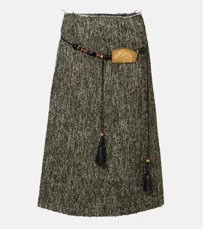 Xu Zhi Herringbone Midi Skirt In Green