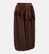 Xu Zhi Jersey And Velvet Midi Skirt In Brown