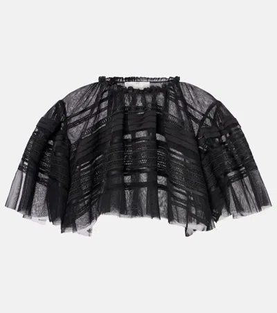 Xu Zhi Lace-trimmed Caped Mesh Crop Top In Black