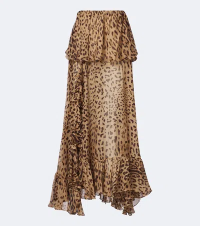 Xu Zhi Leopard-print Ruffed Silk Maxi Skirt In Brown