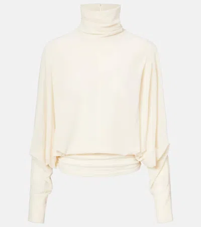 Xu Zhi Ruched Velvet Turtleneck Top In White
