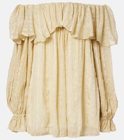 Xu Zhi Ruffled Striped Silk-blend Top In Gold