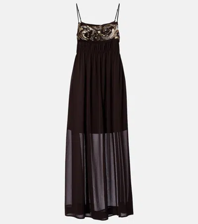 Xu Zhi Sequined Chiffon Maxi Dress In Brown